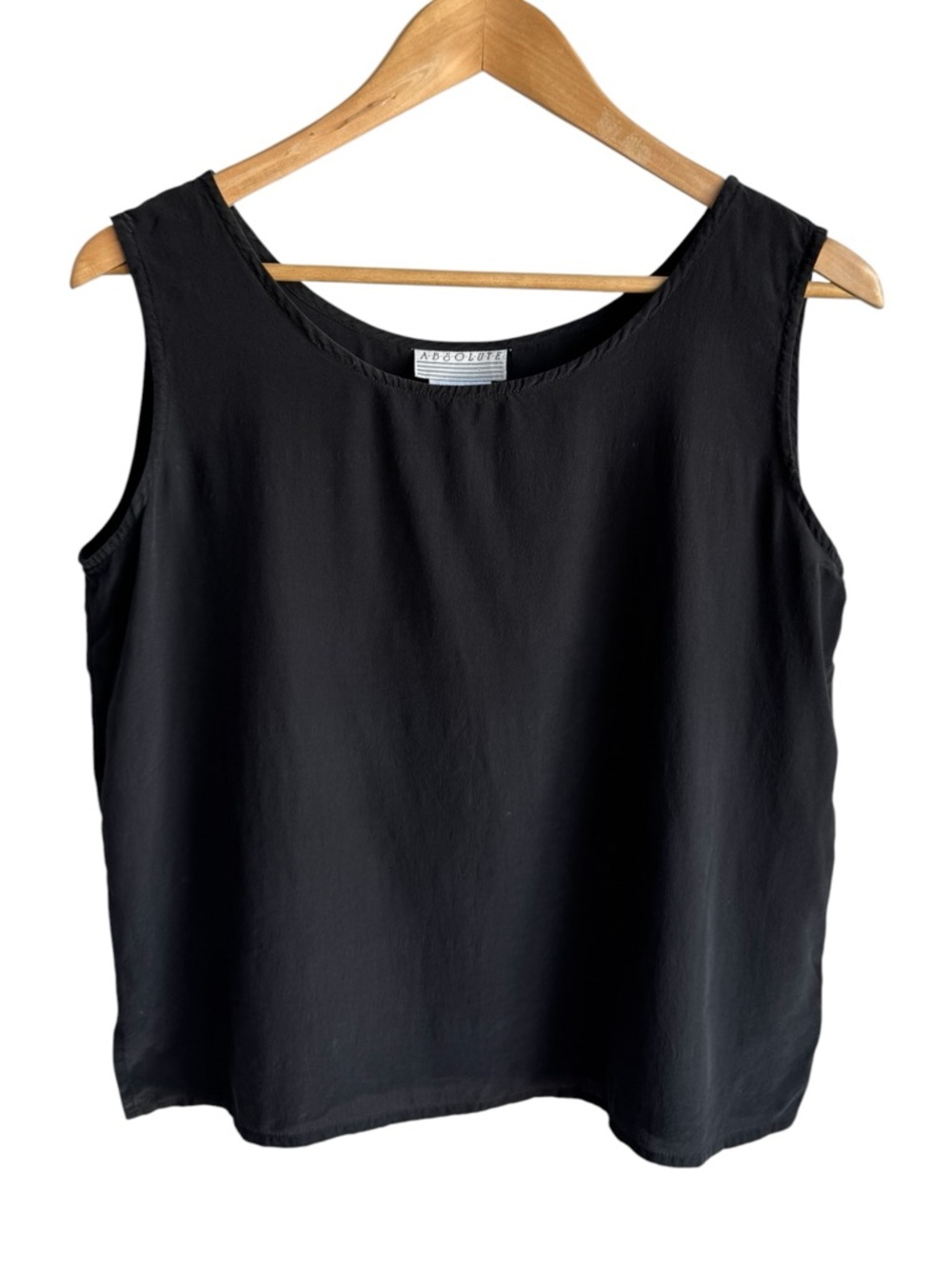Vintage Silk Tank Top Black Minimalist Boxy Blouse Sleeveless Large Hong Kong